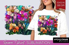 Stained Glass Flowers Square Tshirt Background - Floral PNG Product Image 1