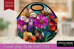 Stained Glass Flowers Lunch Bag - Floral Lunch Bug PNG Product Image 1