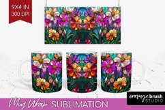 Stained Glass Flowers Mug Wrap - Floral Mug PNG Sublimation Product Image 1