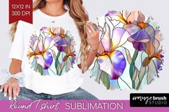 Stained Glass Flowers Round Tshirt Background - Floral PNG Product Image 1