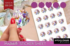 Stained Glass Flowers Round Sticker - Floral Printable Sheet Product Image 1