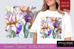 Stained Glass Flowers Square Tshirt Background - Floral PNG Product Image 1