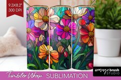 Stained Glass Flowers Tumbler Wrap - Floral Tumbler PNG Product Image 1