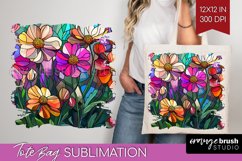 Stained Glass Flowers Tote Bag - Floral Tote Bag PNG Product Image 1