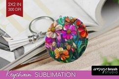 Stained Glass Flowers Keychain PNG - Floral Keychain Product Image 1