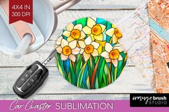 Stained Glass Flowers Car Coaster - Floral Coaster PNG Product Image 1