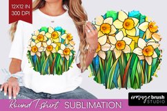Stained Glass Flowers Round Tshirt Background - Floral PNG Product Image 1