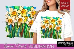 Stained Glass Flowers Square Tshirt Background - Floral PNG Product Image 1