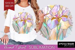 Stained Glass Flowers Round Tshirt Background - Floral PNG Product Image 1