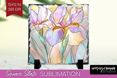 Stained Glass Flowers Slate PNG - Floral Square Slate Product Image 1