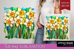Stained Glass Flowers Tote Bag - Floral Tote Bag PNG Product Image 1