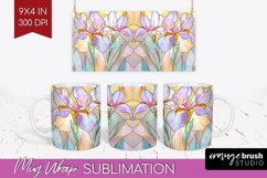 Stained Glass Flowers Mug Wrap - Floral Mug PNG Sublimation Product Image 1