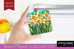 Stained Glass Flowers Magnet Sublimation - Floral Square PNG Product Image 1