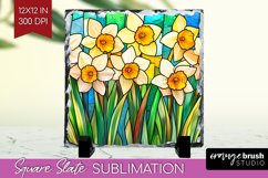 Stained Glass Flowers Slate PNG - Floral Square Slate Product Image 1