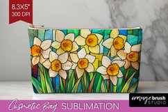 Stained Glass Flowers Cosmetic Bag - Floral Makeup Bag PNG Product Image 1