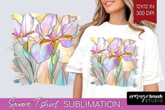 Stained Glass Flowers Square Tshirt Background - Floral PNG Product Image 1