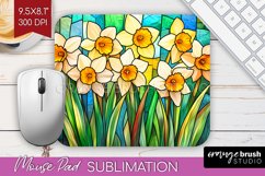 Stained Glass Flowers Mouse Pad Sublimation - Floral PNG Product Image 1
