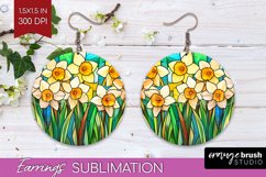 Stained Glass Flowers Round Earrings - Floral PNG Product Image 1