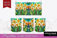 Stained Glass Flowers Mug Wrap - Floral Mug PNG Sublimation Product Image 1