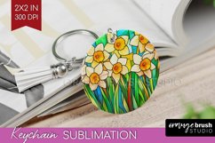 Stained Glass Flowers Keychain PNG - Floral Keychain Product Image 1