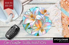 Stained Glass Flowers Car Coaster - Floral Coaster PNG Product Image 1