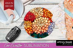Stained Glass Flowers Car Coaster - Floral Coaster PNG Product Image 1
