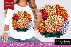 Stained Glass Flowers Round Tshirt Background - Floral PNG Product Image 1