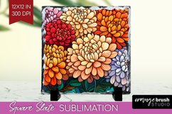 Stained Glass Flowers Slate PNG - Floral Square Slate Product Image 1