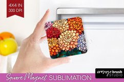 Stained Glass Flowers Magnet Sublimation - Floral Square PNG Product Image 1