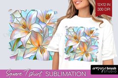Stained Glass Flowers Square Tshirt Background - Floral PNG Product Image 1