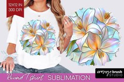 Stained Glass Flowers Round Tshirt Background - Floral PNG Product Image 1