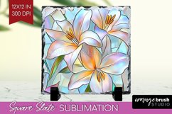 Stained Glass Flowers Slate PNG - Floral Square Slate Product Image 1