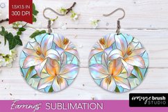 Stained Glass Flowers Round Earrings - Floral PNG Product Image 1