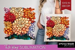 Stained Glass Flowers Tote Bag - Floral Tote Bag PNG Product Image 1