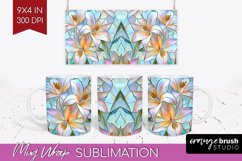 Stained Glass Flowers Mug Wrap - Floral Mug PNG Sublimation Product Image 1