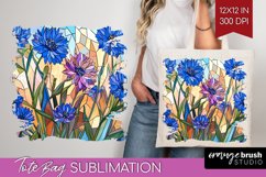Stained Glass Flowers Tote Bag - Floral Tote Bag PNG Product Image 1
