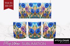 Stained Glass Flowers Mug Wrap - Floral Mug PNG Sublimation Product Image 1