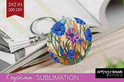 Stained Glass Flowers Keychain PNG - Floral Keychain Product Image 1