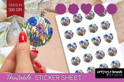 Stained Glass Flowers Round Sticker - Floral Printable Sheet Product Image 1