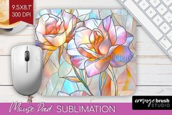 Stained Glass Flowers Mouse Pad Sublimation - Floral PNG Product Image 1