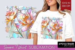 Stained Glass Flowers Square Tshirt Background - Floral PNG Product Image 1