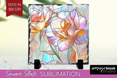Stained Glass Flowers Slate PNG - Floral Square Slate Product Image 1