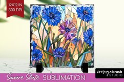 Stained Glass Flowers Slate PNG - Floral Square Slate Product Image 1