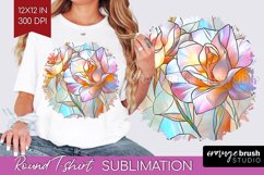 Stained Glass Flowers Round Tshirt Background - Floral PNG Product Image 1