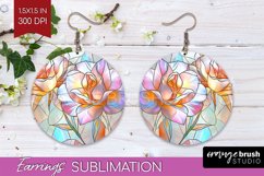 Stained Glass Flowers Round Earrings - Floral PNG Product Image 1