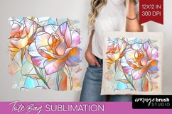Stained Glass Flowers Tote Bag - Floral Tote Bag PNG Product Image 1