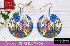 Stained Glass Flowers Round Earrings - Floral PNG Product Image 1