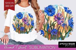 Stained Glass Flowers Round Tshirt Background - Floral PNG Product Image 1