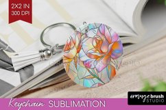 Stained Glass Flowers Keychain PNG - Floral Keychain Product Image 1