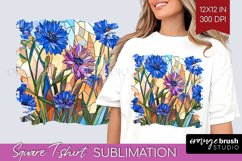 Stained Glass Flowers Square Tshirt Background - Floral PNG Product Image 1